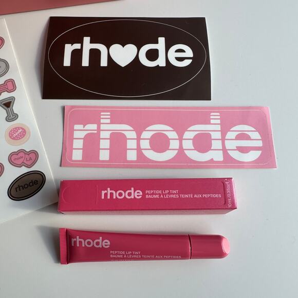Rhode Sugar Cookie Peptide Lip Tint Gift Set Stickers and Bag LA Popup Brand New - Picture 3 of 16